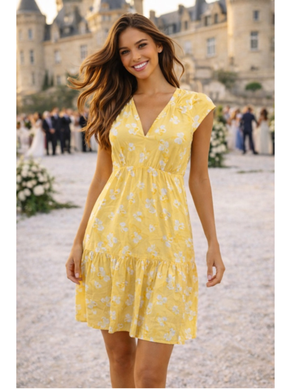 Banana Republic Yellow Midi Dress Floral Romantic Cottagecore Era Quiet Luxury S